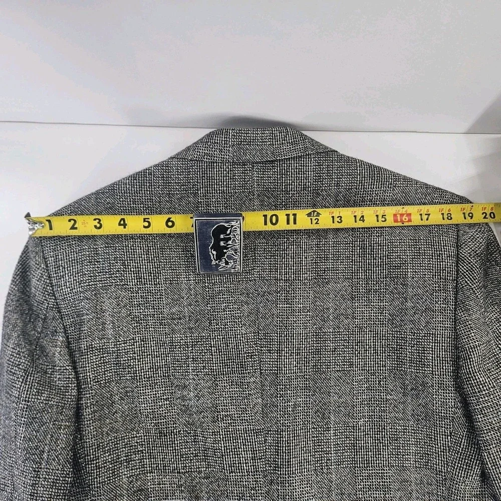 Vtg 90s Haggar Black White Blue Plaid Wool Tweed Sports Coat Blazer Med ~40R USA
